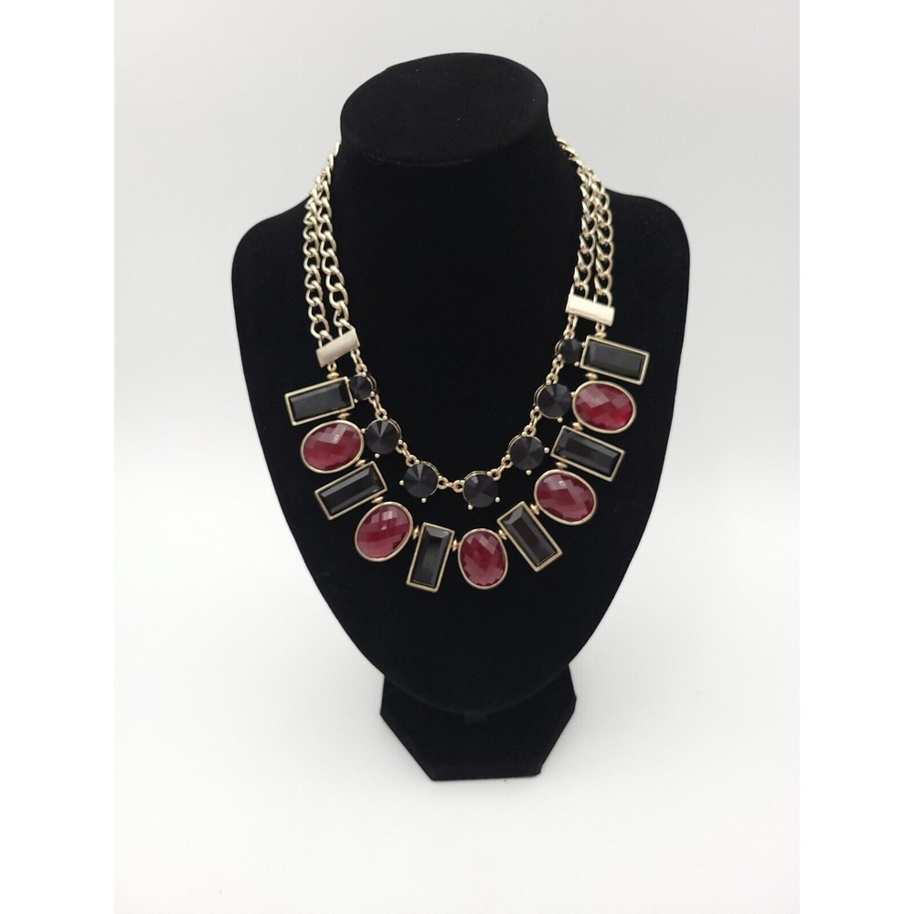 White House Black Market Black Burgundy Red Statement Necklace Fashion Jewelry - Picture 2 of 6